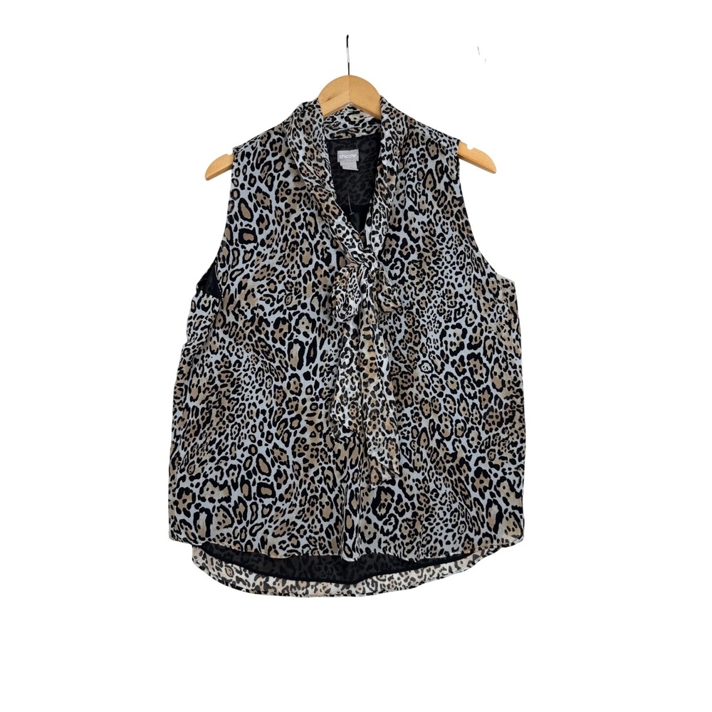 Chico's Animal/Leopard Print Blouse size 2 Large Black/Tan